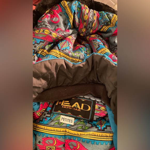 True late 80s 90s LIFETIME GRAIL Head damask native tribal ski jacket muff set - Picture 15 of 16